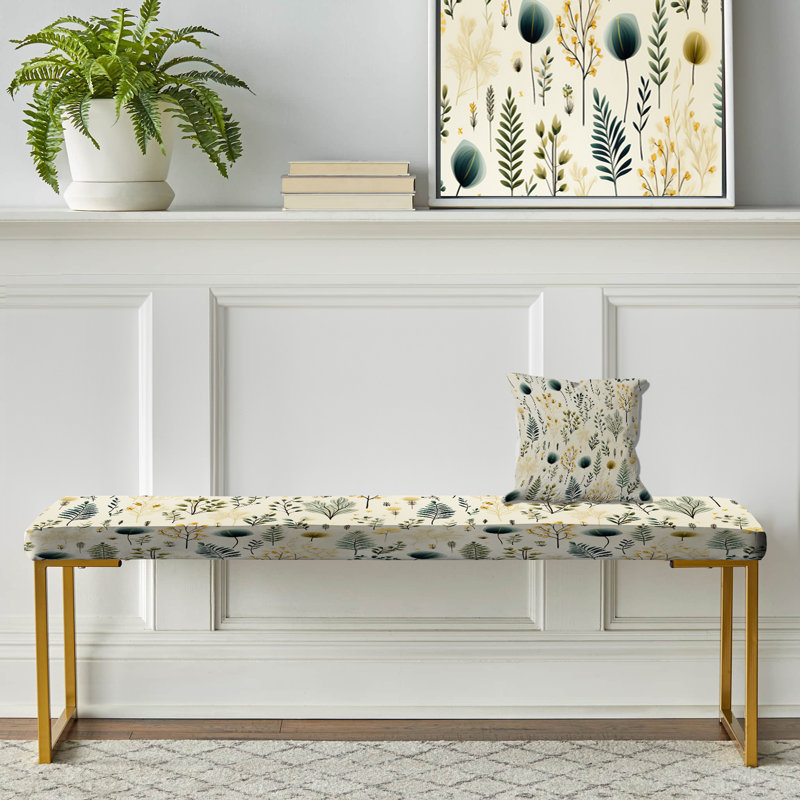Floral Upholstered Gold Bench, Botanical Harmony II