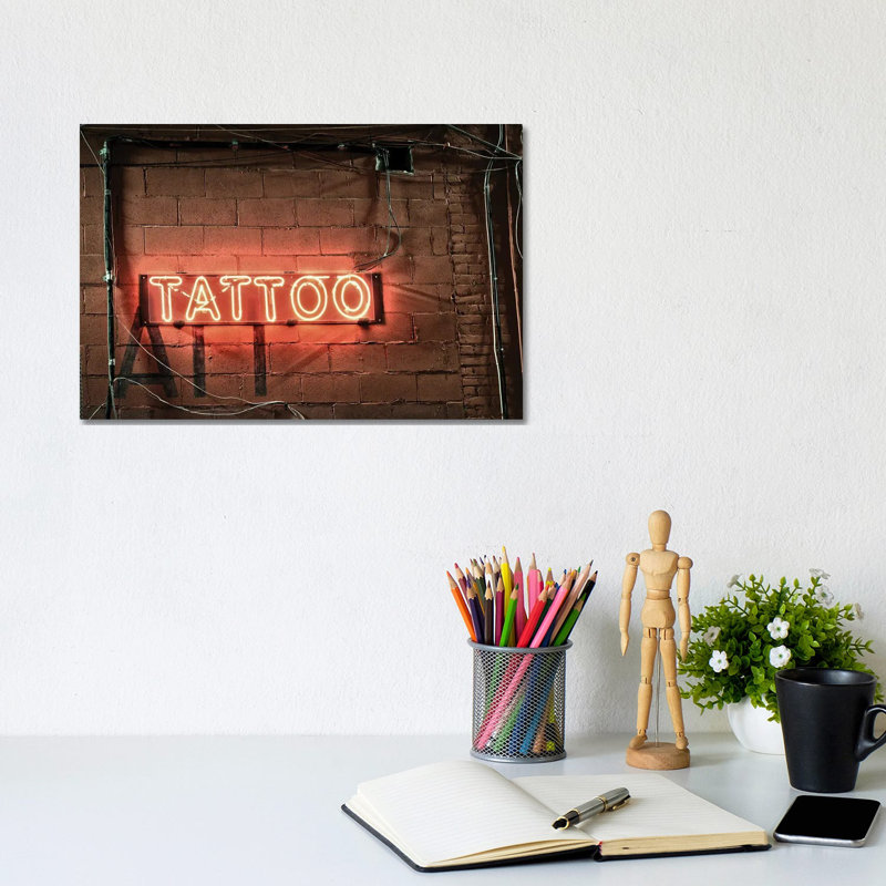 Neon Tatoo Sign by Zoe Schumacher - No Frame Print on Canvas, 20.32 cm H x 30.48 cm W