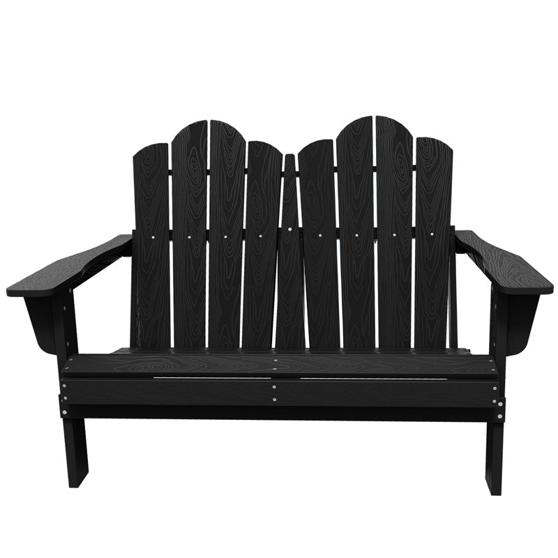 HDPE 49'' Double Folding Adirondack Chair Bench, Black