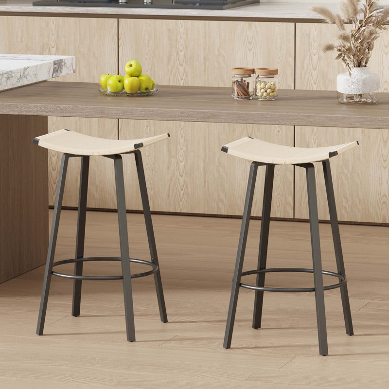 Tabourets de bar en PVC sans dossier à hauteur de comptoir avec repose-pieds rond (ensembles de 2 pièces)