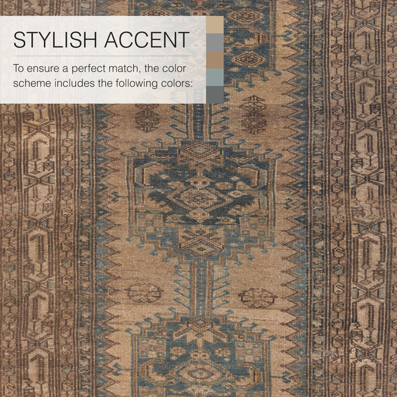 Machine Washable Oriental Machine Woven Polyester Area Rug in Brown/Blue, Runner 2' x 6'