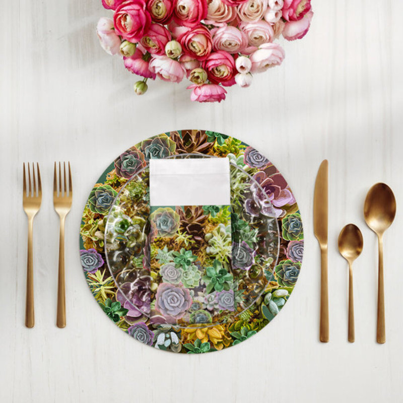 Serviettes de table en satin de coton Succulents, À feuilles persistantes