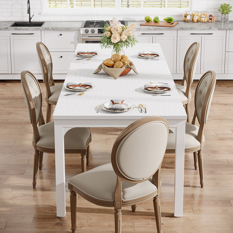 Frodeen Rectangular Large Long Dining Table, White, White
