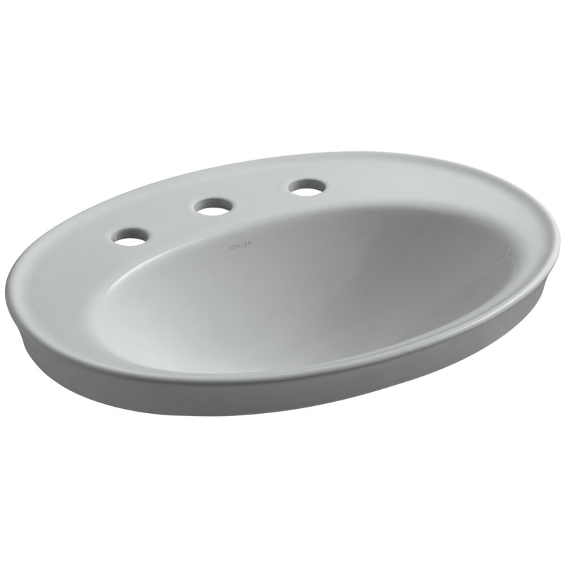Serif Ceramic Oval Drop-In Bathroom Sink with Overflow, White, 8'' Widespread