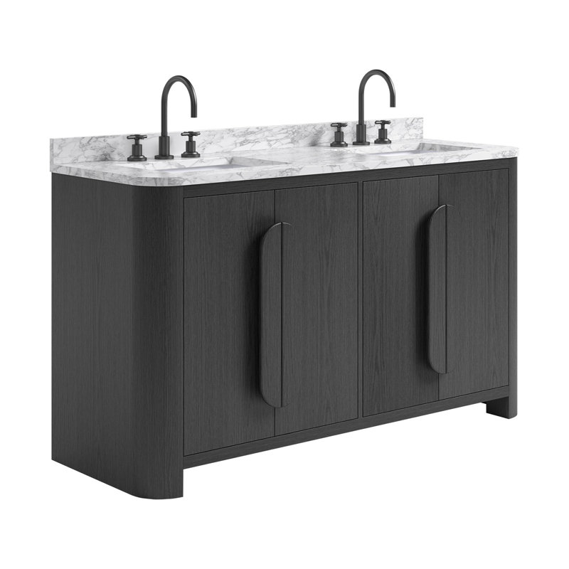 Harper Vanity, Ebony Oak, 60" W, Carrara Marble