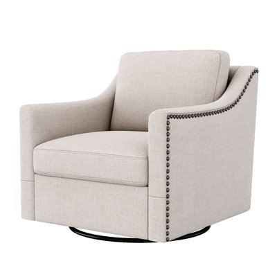 Cotton Linen Swivel Armchair, Ergonomic & Comfortable, 360 Rotation, White Color For Living Bedroom Spaces Degree Rotating Chair With Linen, Design, White, Room, And Dormitory Use