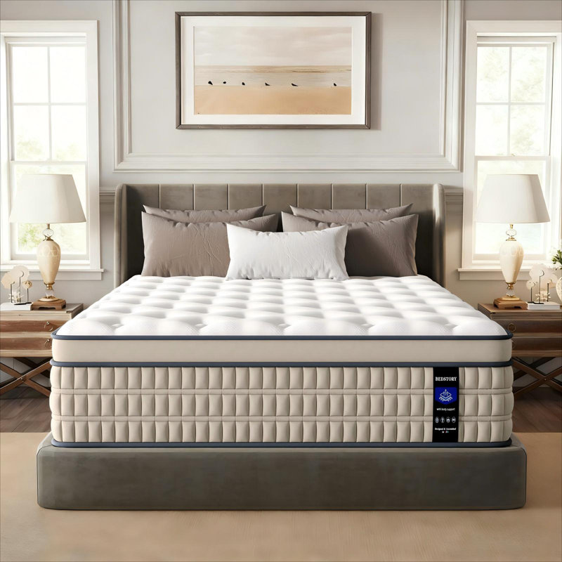 Bedstory 12"/14" Medium Hybrid Mattress with Pressure Relief & Motion Isolation,Pocket Springs,Gel Memory Foam, CertiPUR-US® & OEKO-TEX® Certified