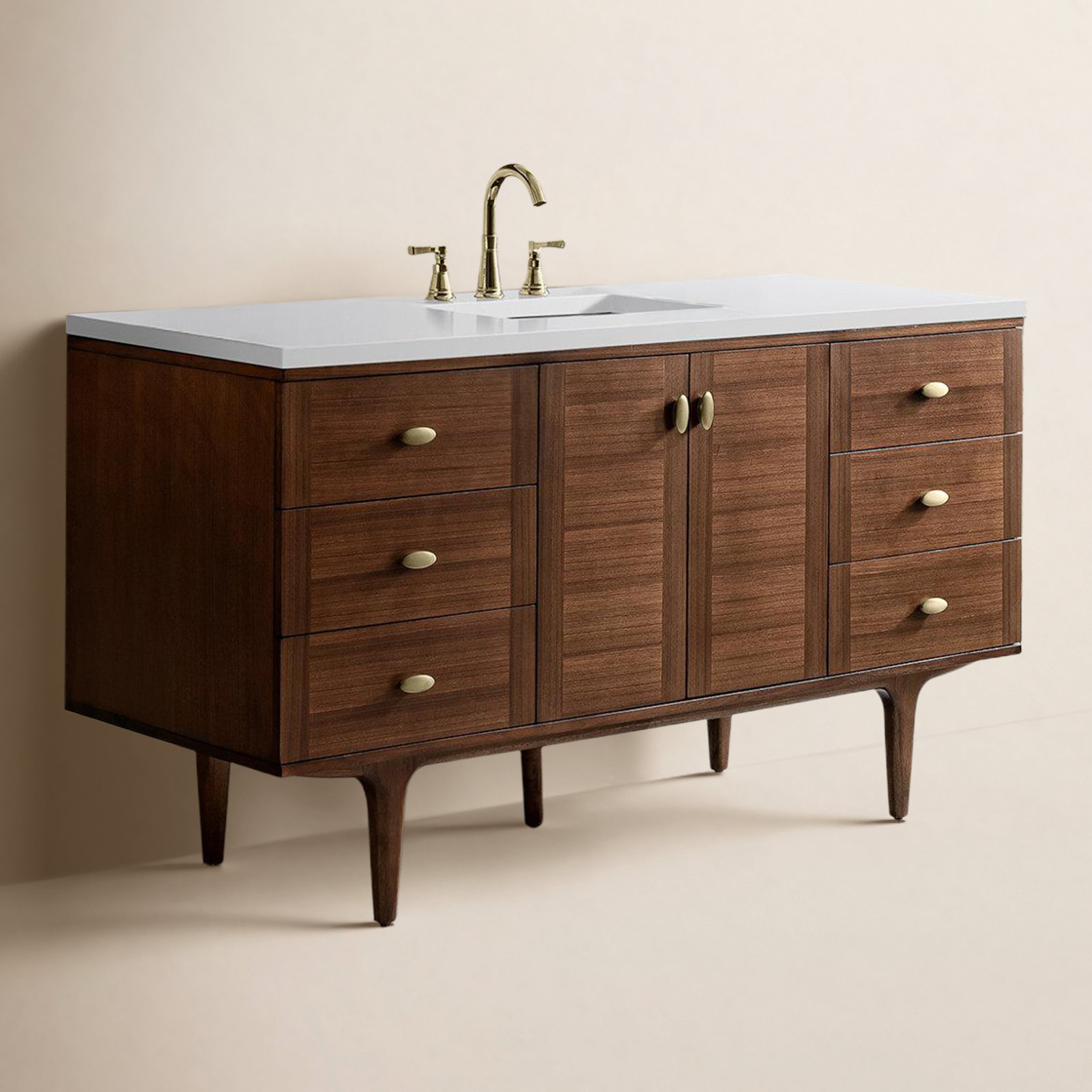 Aliza 60" Carrara Marble Single Bathroom Vanity, White Zeus, 8" Widespread