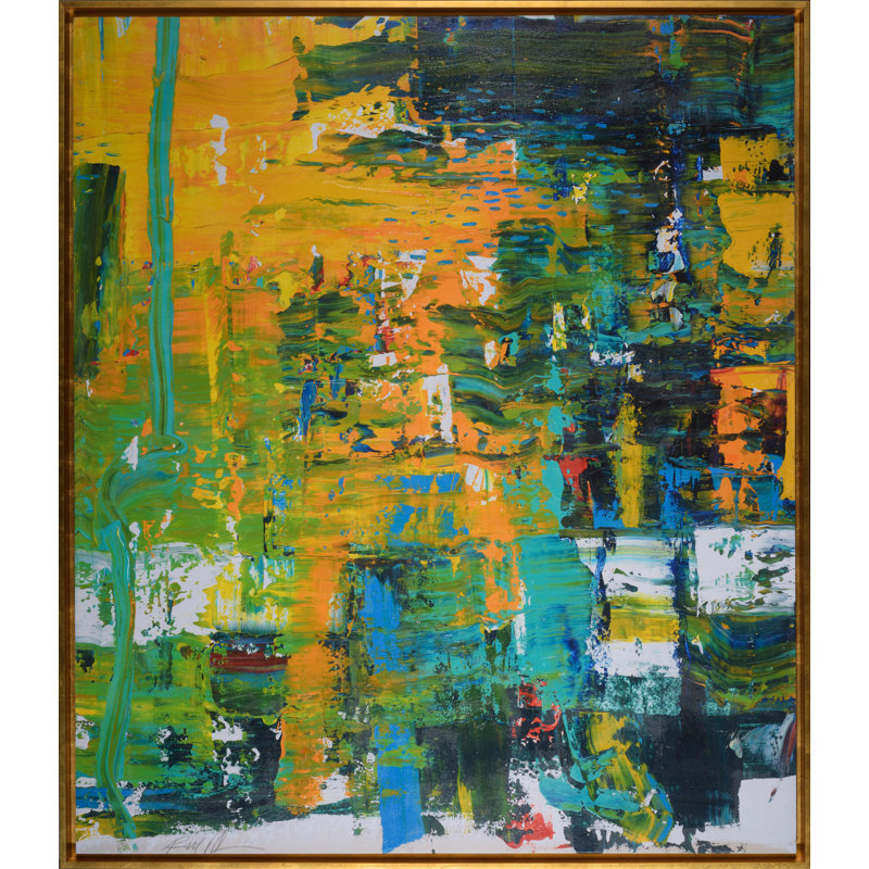 "Les tropiques" par Robert Robinson, reproduction d'art sur toile, Cadre flottant doré, H 56,5 po x l 49 po x P 2 po