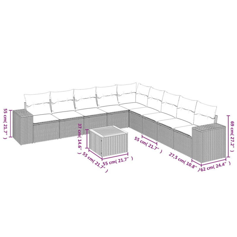 Ensemble de canapé de jardin Vidaxl noir, blanc crème