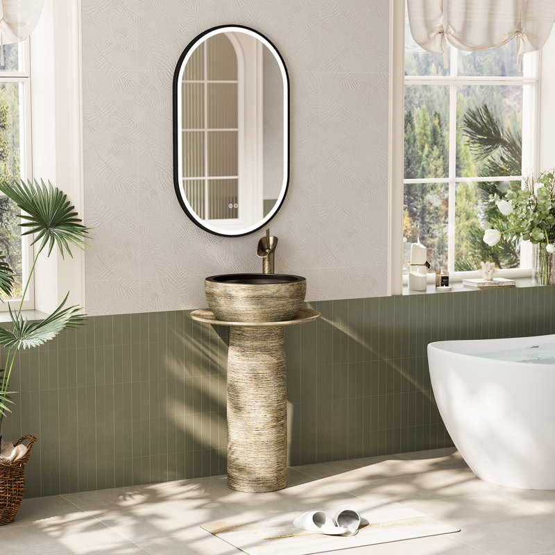 Homary 19.29'' Gray Fireclay Circular Bathroom Sink