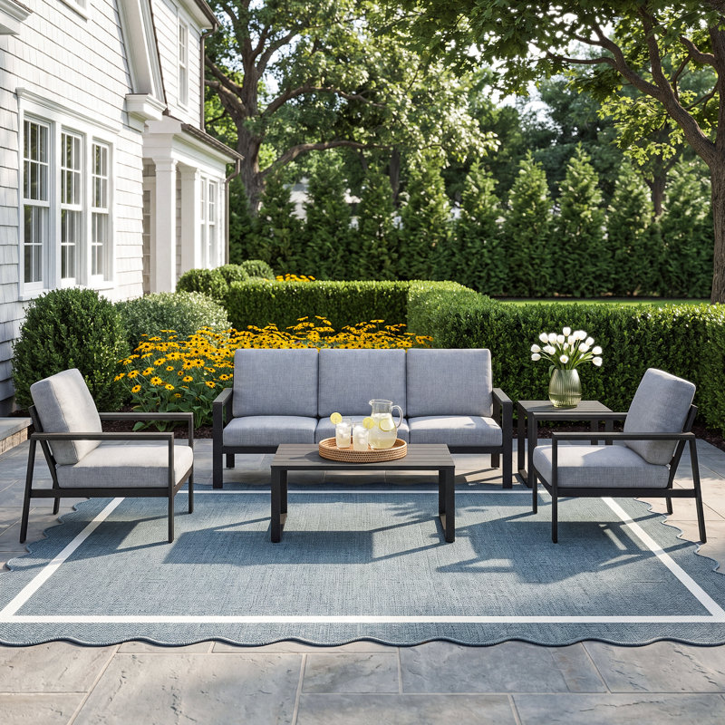 Townsend 4 Piece Sofa Seating Group with Sunbrella® Cushions, Canvas Granite Sunbrella® Canvas
