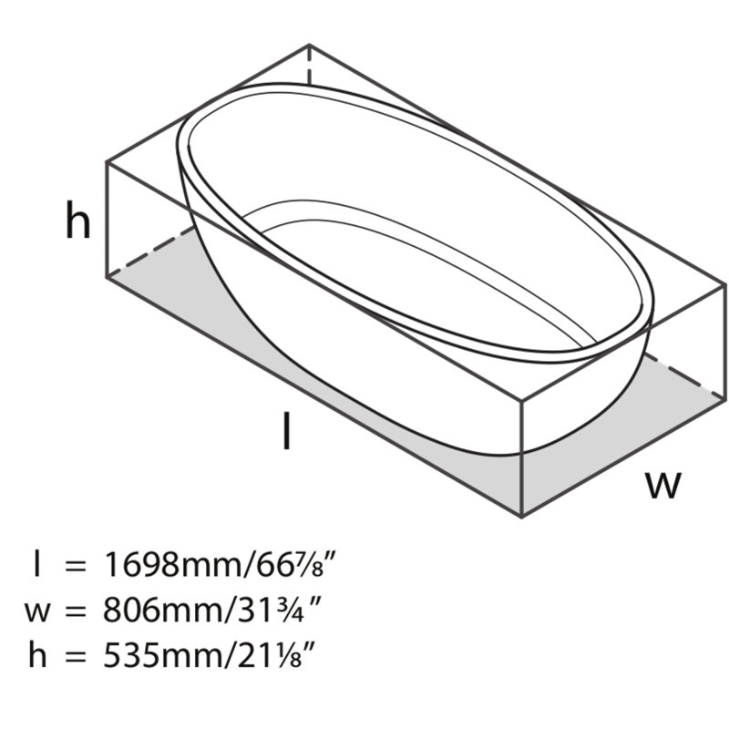Barcelona 66.875" x 31.75" Freestanding Soaking Volcanic Limestone™ Bathtub, Gloss White