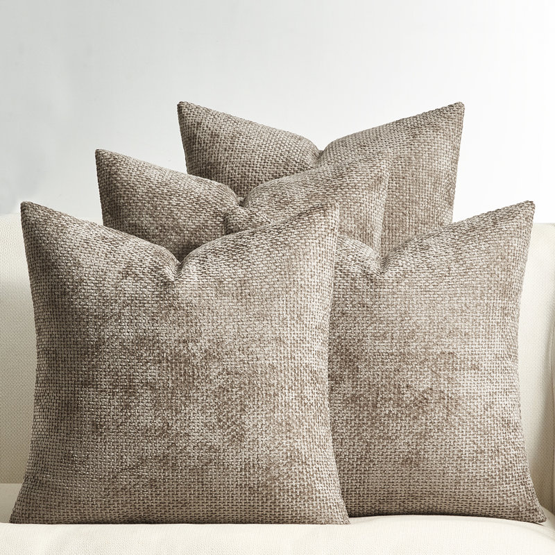 Coussins décoratifs en chenille 20 x 20 pouces, Carré 20 po, Kaki