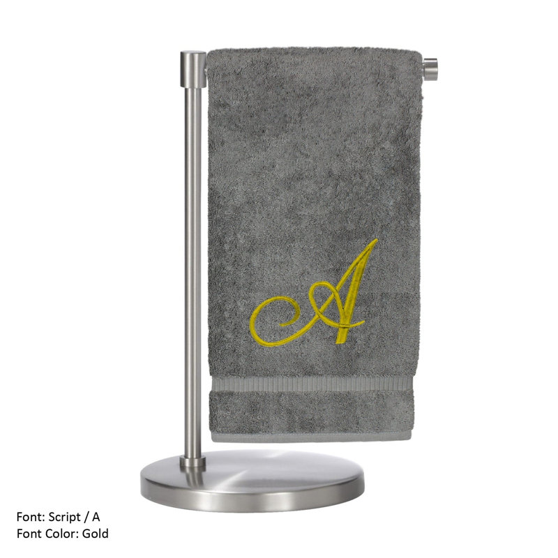 Ensemble de serviettes de bain 2 pièces 100% coton monogramme, Gris/doré, A