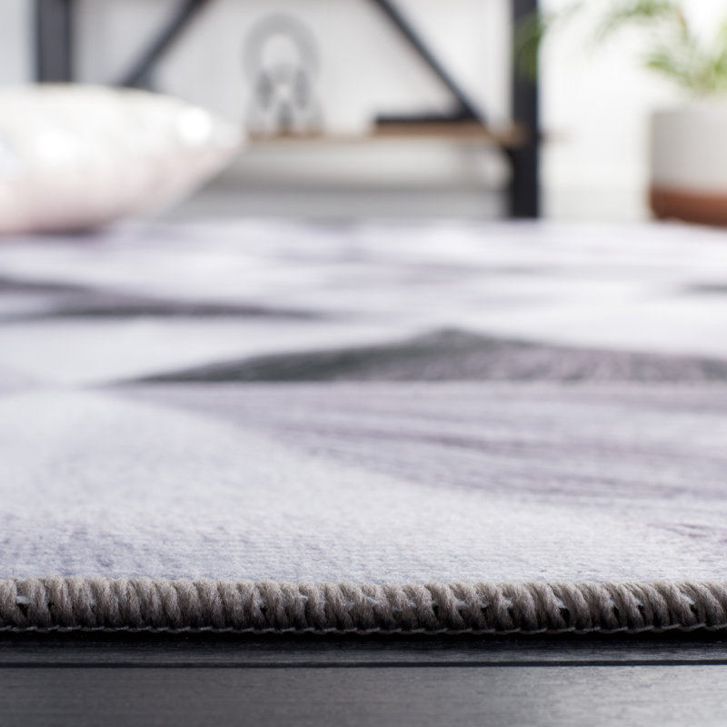 Tapis géométrique en polyester tissé à la machine gris clair / gris foncé, Rectangle de 5 pi x 8 pi