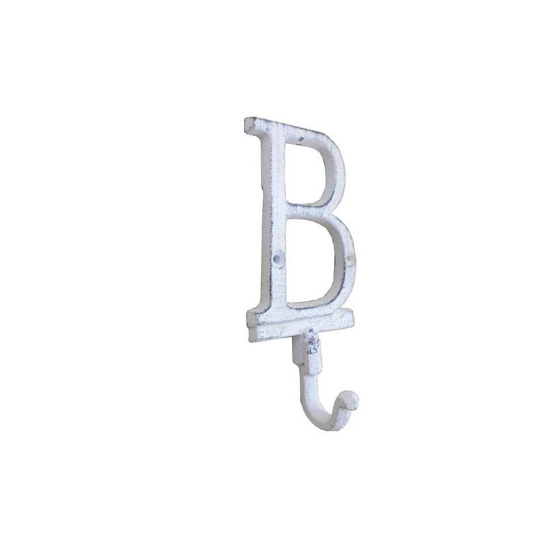 Crochet mural alphabet en fonte lettre b, Blanc délavé