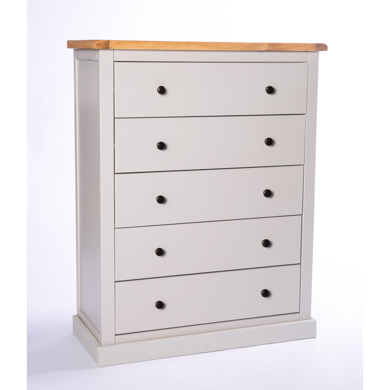 Endsley 90cm W 5 - Drawer Chest of Drawers, Grey/White, Brass