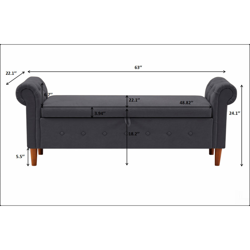 Multifunctional Storage Rectangular Sofa Stool, Dark Gray