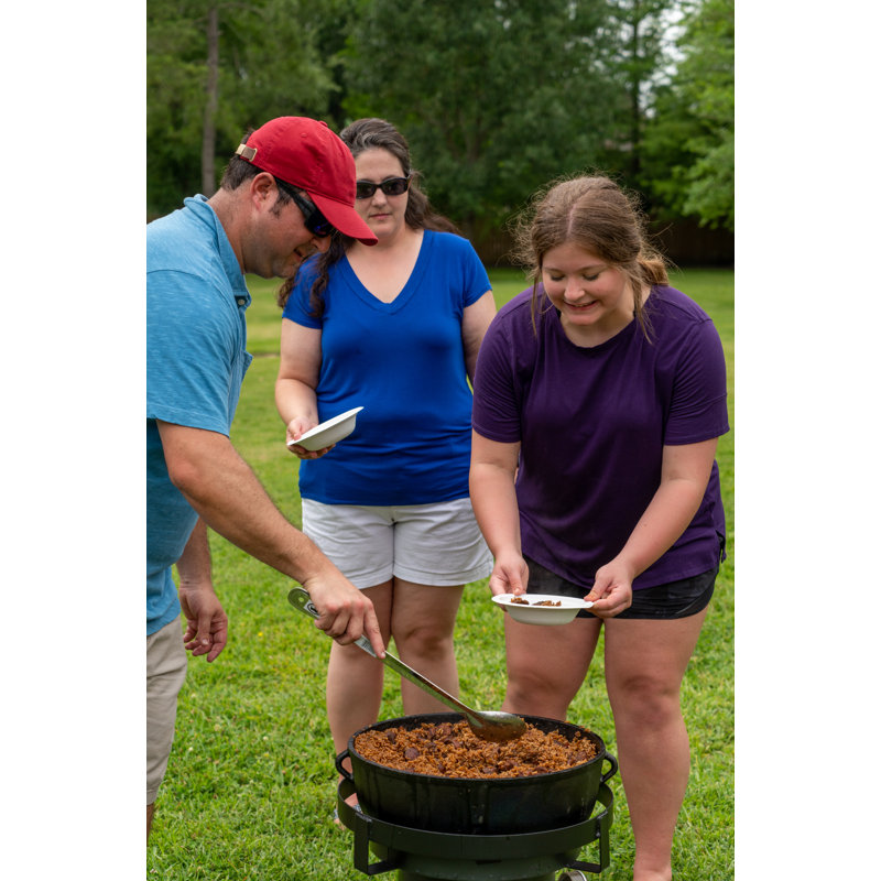 King Kooker Seasoned Cast Iron Jambalaya Pot with Feet, Aluminum Lid, and Steel Helper Lifting Hooks, 5 Gallon