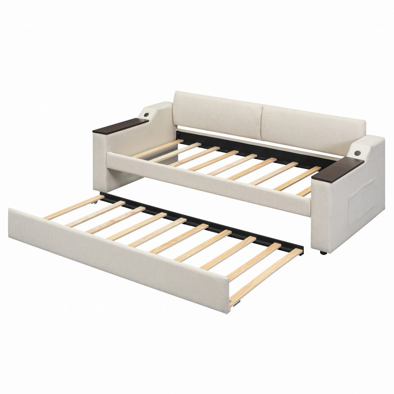 Lit de jour rembourré avec accoudoirs de rangement, couchette et conception USB