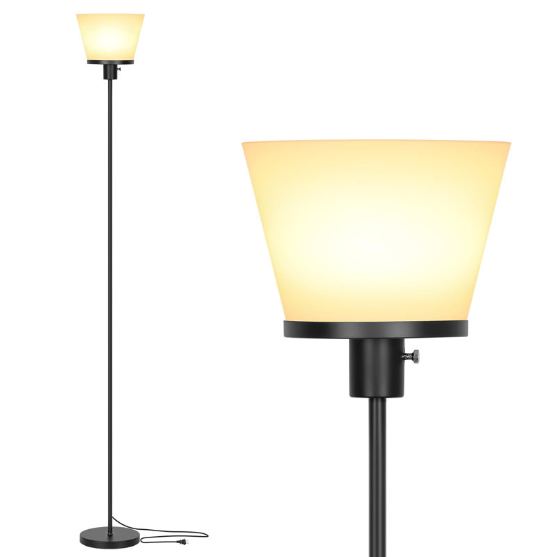 Modern Black Floor Lamp With White Shade - Tall Standing Lamp For Living Room, Bedroom, Office