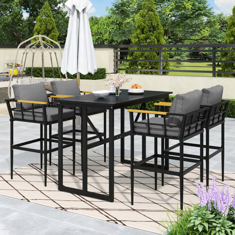 Metal Frame Outdoor Dining Set With Chairs For Patio, Balcony And Backyard