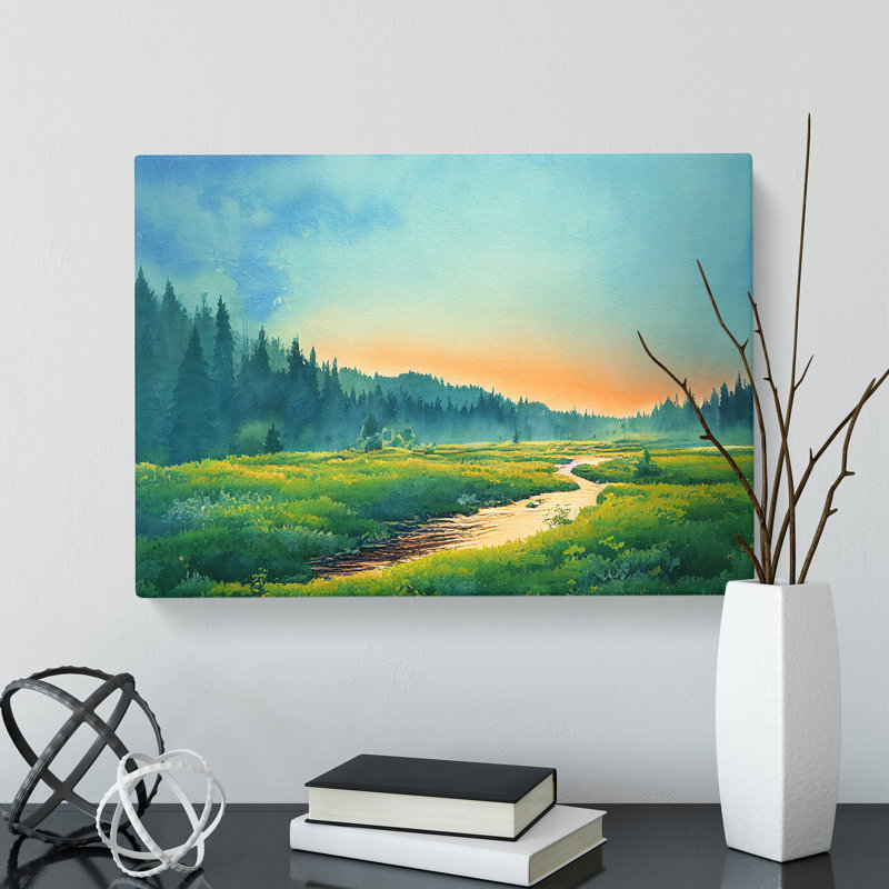 Watercolour Summer Forest View - Wrapped Canvas, 50cm H x 76cm W x 3cm D