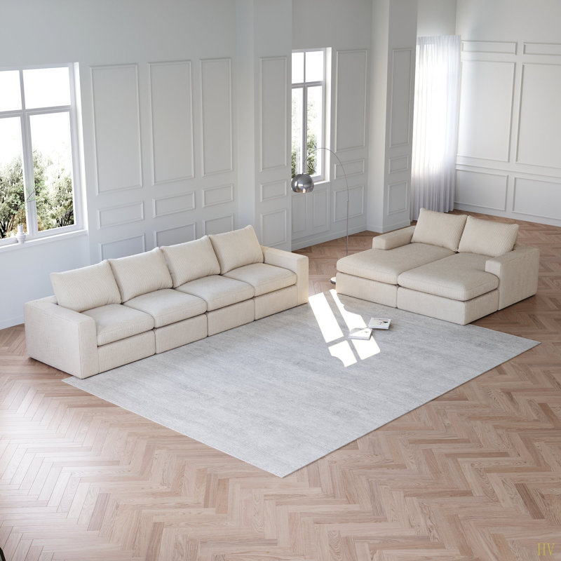 Canapé modulaire en velours Corduroy Cloud, Velours côtelé beige