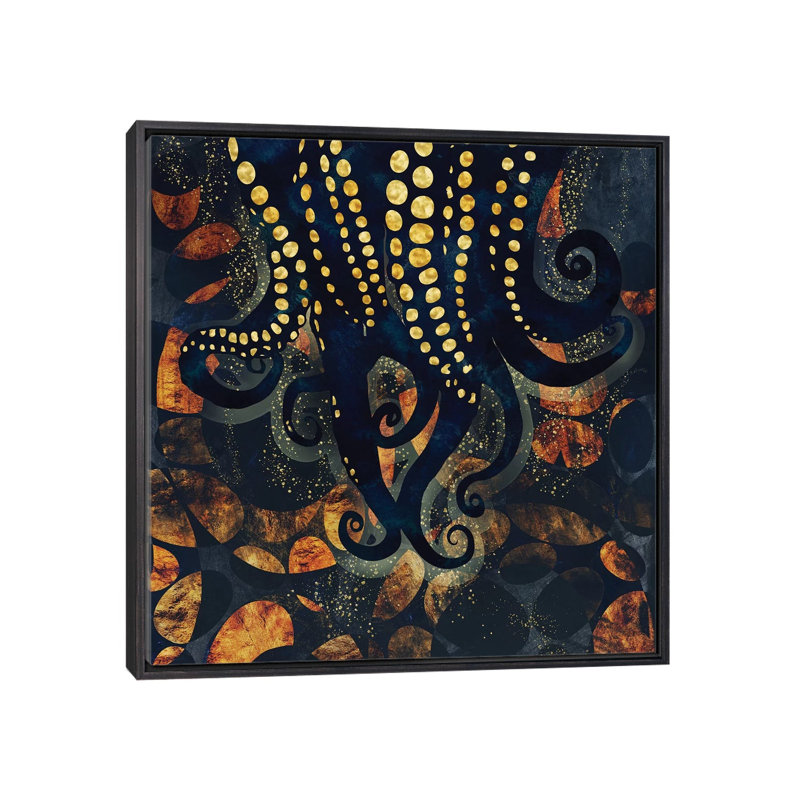 «Metallic Ocean I», reproduction d'impression, H 18 po x l 18 po x 1,5 po, Toile avec cadre noir patiné, Pas de tapis