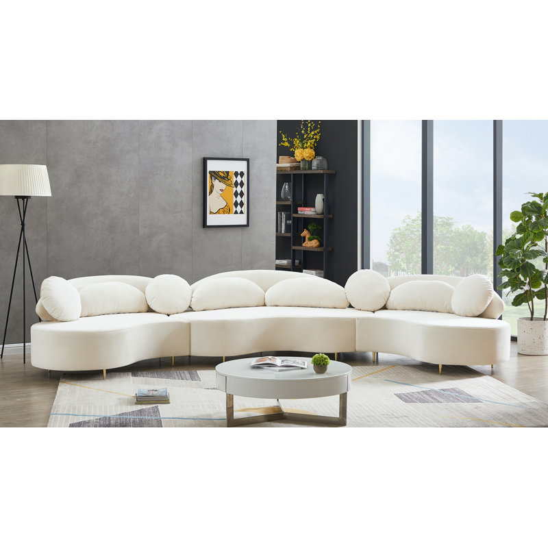Enton Velvet Sectional Symmetrical, Cream Velvet
