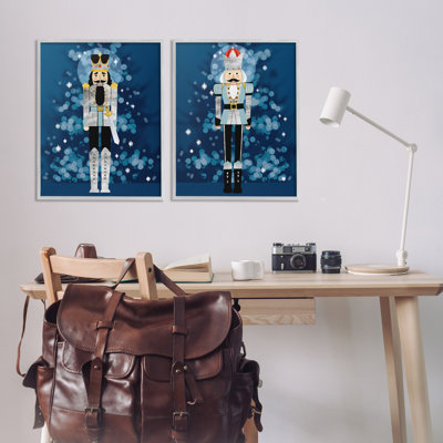 Blue Nutcracker Figures 2 PC Framed Giclee Art Set by Grace Popp
