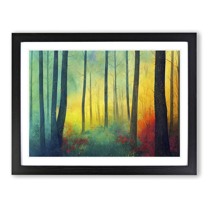 Watercolour Summer Forest Vol.3 - Single Picture Frame Print, Black, 46cm H x 64cm W