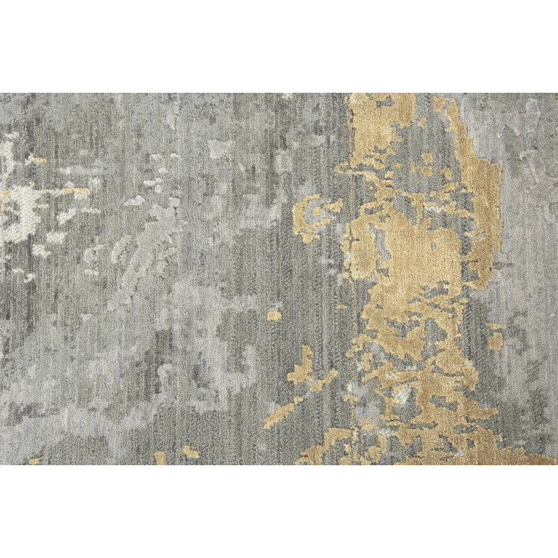 Tapis gris / blanc cassé / beige en laine tissé à la machine, Rectangle 9 pi x 12 pi