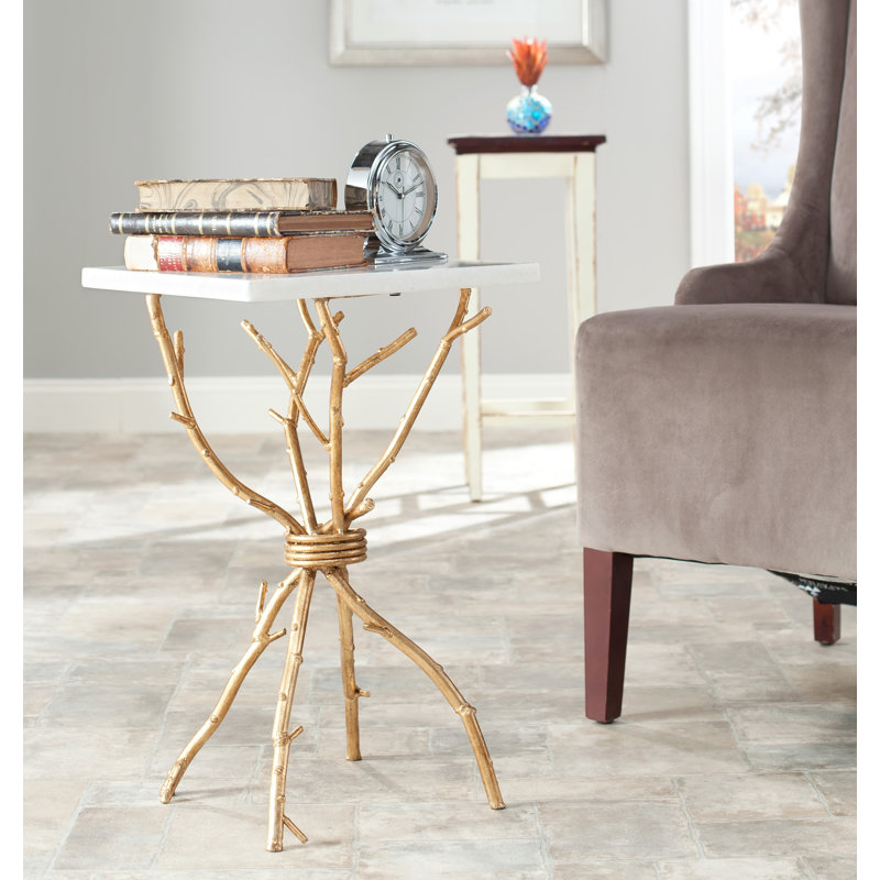 Harut Granite Top End Table, White / Gold