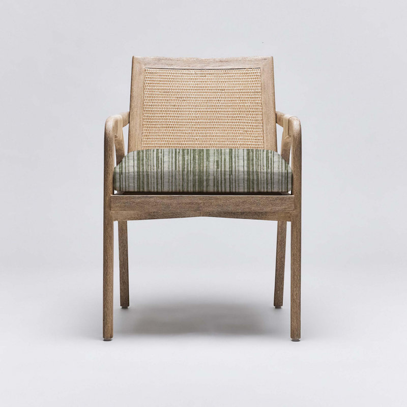 Delray Upholstered Arm Chair, White Ceruse, Moss Tweed