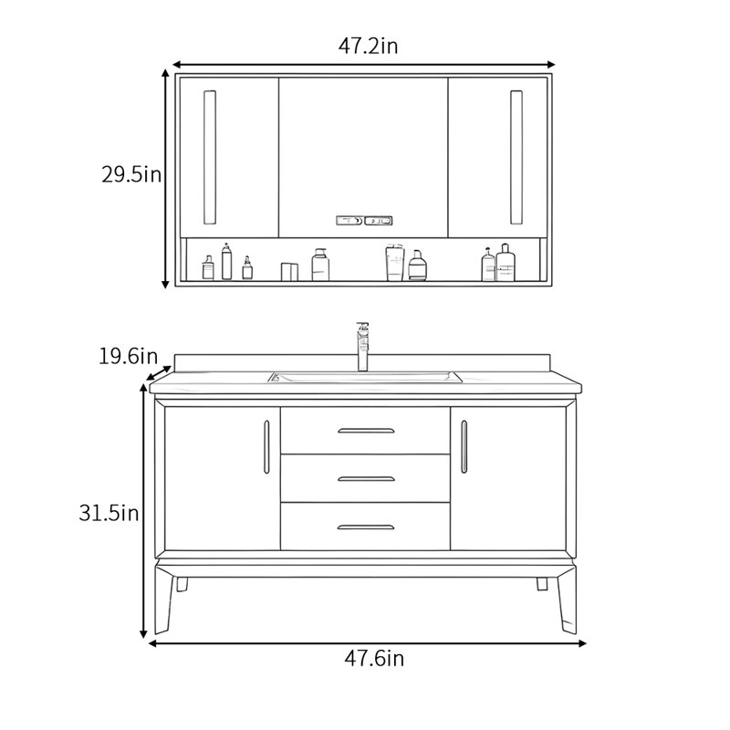 Armoire de salle de bain moderne et simple haut de gamme, Brun