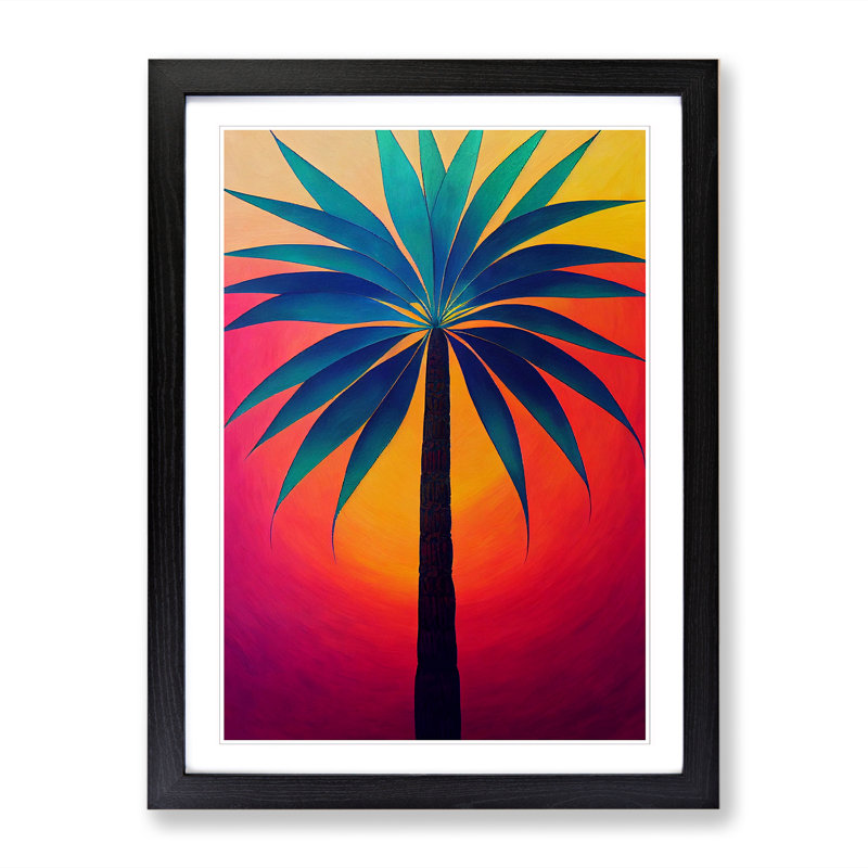Palm Tree in Colour 1 Piece Single Picture Frame Wall Art, 64cm H x 46cm W x 2cm D, Black