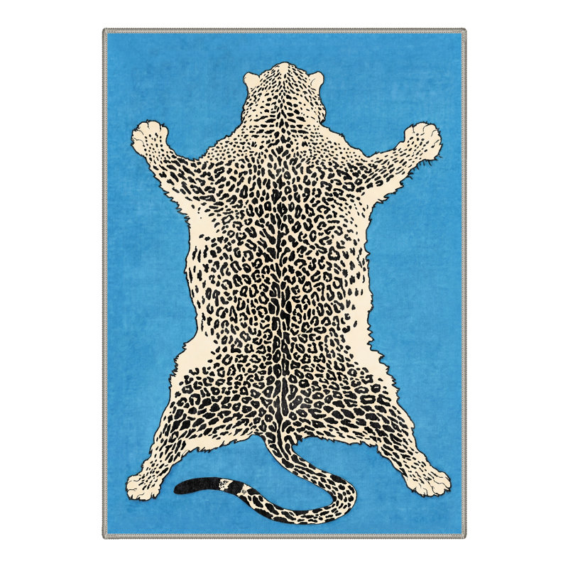  Alinda Talon Animal Print Blue / Beige / Black Machine Washable Area Rug, Rectangle 5' x 7', Blue / Beige / Black