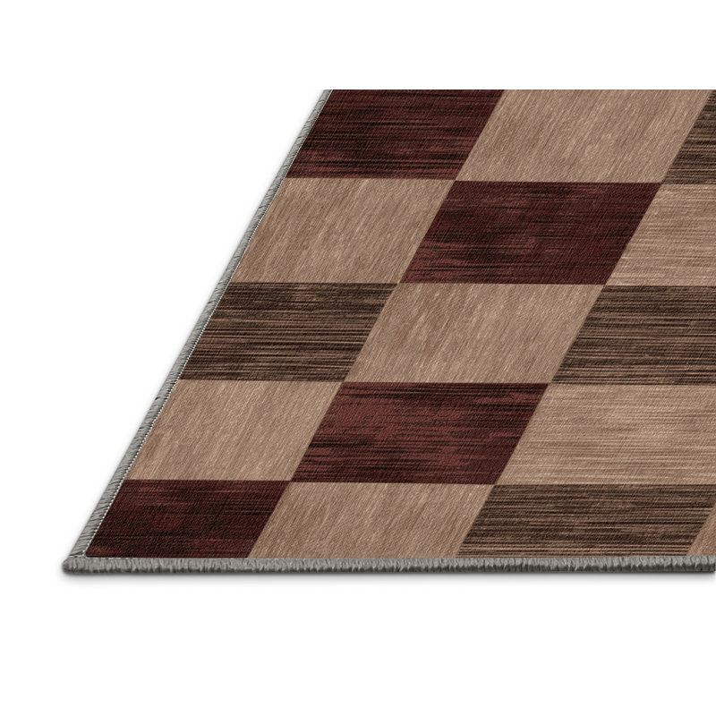 Tapis gris à carreaux lavable à la machine, Rectangle 5 pi x 7 pi