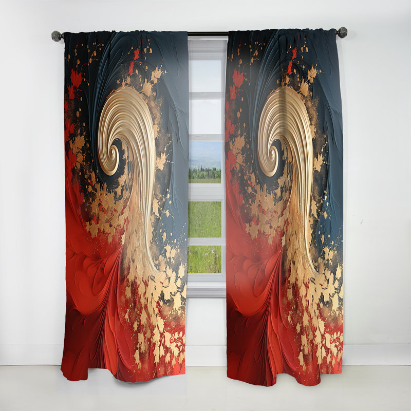 Volcan marbre rouge et doré Gavril III - Rideau moderne - Velours obscurcissant - 1 panneau, L 52 po x L 63 po