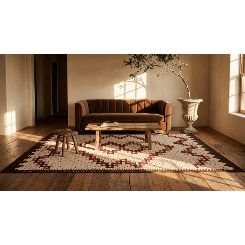 Antique Navajo Small Scatter Size Wool Beige Rug