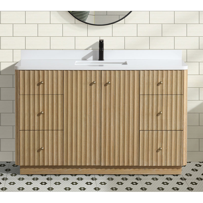 Washed Oak Single Bathroom Vanity with Quartz Top