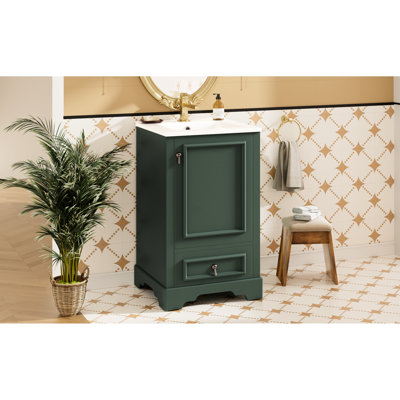 Modern Style 20" Bathroom Vanity With Solid Wood Frame, Ceramic Sink, And Door Storage Rack For Efficiency Compact 20 - Inch Soft Close Drawer Organization