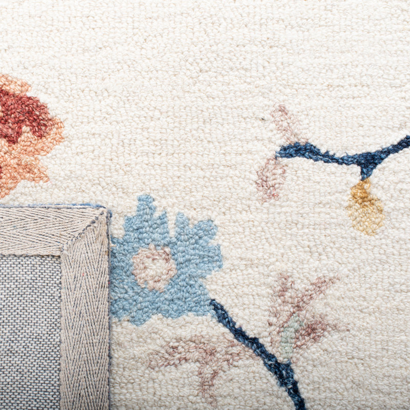 Tapis floral en laine et coton touffeté à la main avec un tissu de latex Kongeika, Carré 6 pi