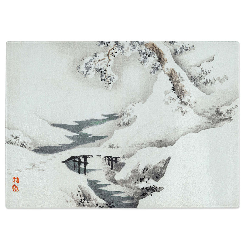 Tempered Glass Snow Covered Bridge & Tree by Kono Bairei Chopping Board, 39 cm W x 28.5 cm L