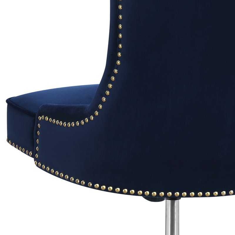 Fauteuil de conférence en velours Troy, Bleu, Laiton
