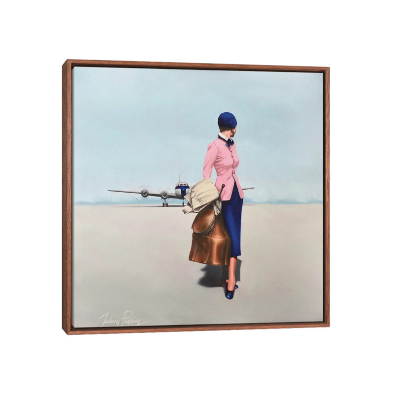 Arrivées par Johnny Popkess - reproduction d'art, H 26 po x l 26 po x P 1,5 po, Toile classique avec cadre brun