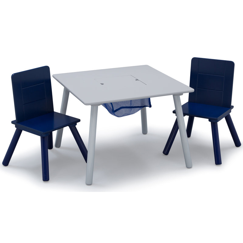 Delta Children Kids Table and Chair Set with Storage (2 Chairs Included), Gray/Blue, Gray/Blue