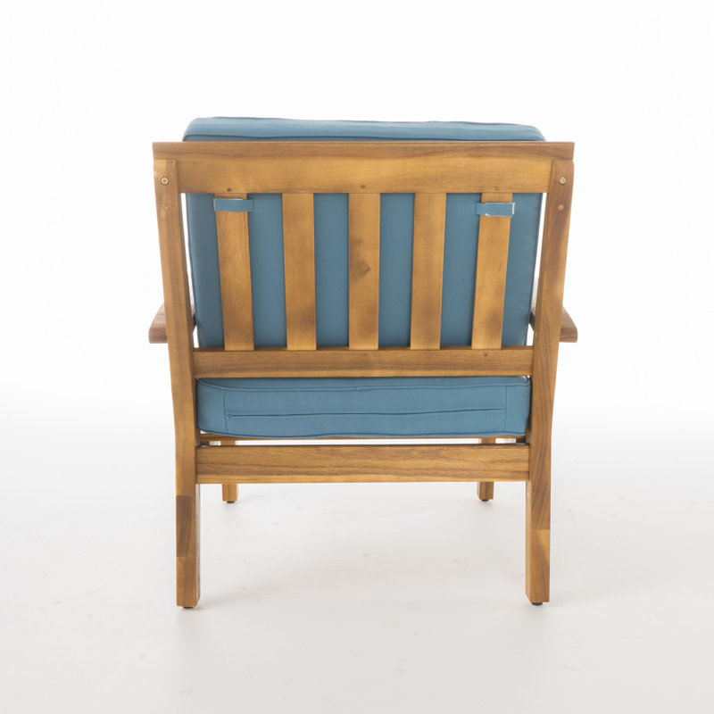 Chaise de patio avec coussins Claytor, Bleu, Teck